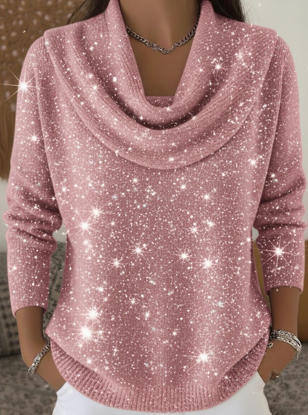 🎄 CLEARANCE SALE🔥 Women's Elegant Solid Color Loose Shiny Sweater