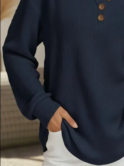 Full Size Casual Waffle Knit Long Sleeve T-Shirt Plus Size