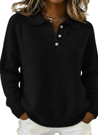 CLEARANCE SALE🔥Classic Polo Neck Button-Down Solid Color Sweater Top