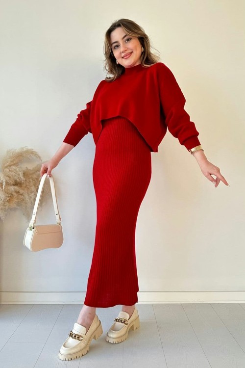 🔥Short Sweater Knit Dress Set