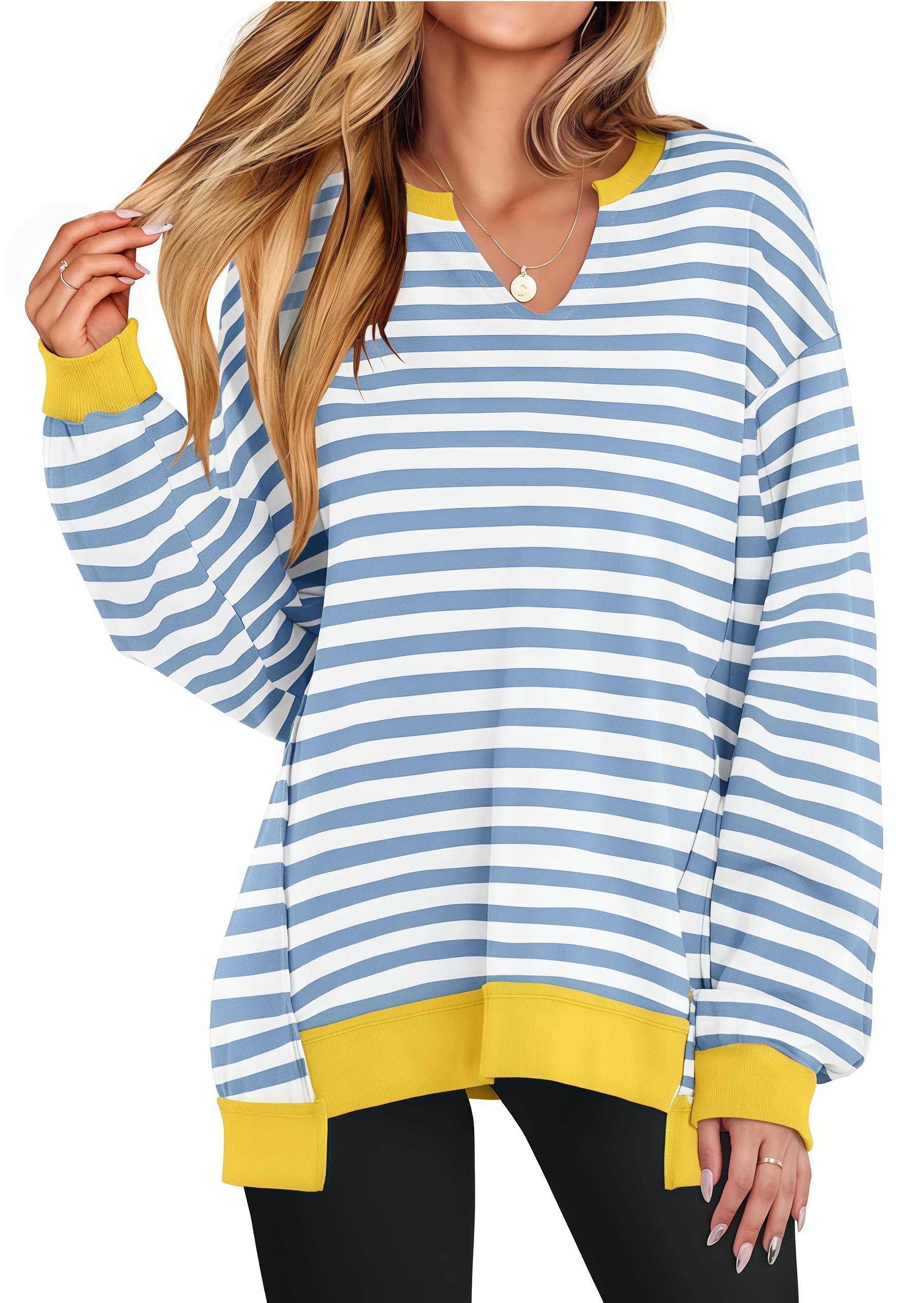 🔥Womens Oversized Sweatshirt V Neck Long Sleeve Tunic Lightweight Pullover