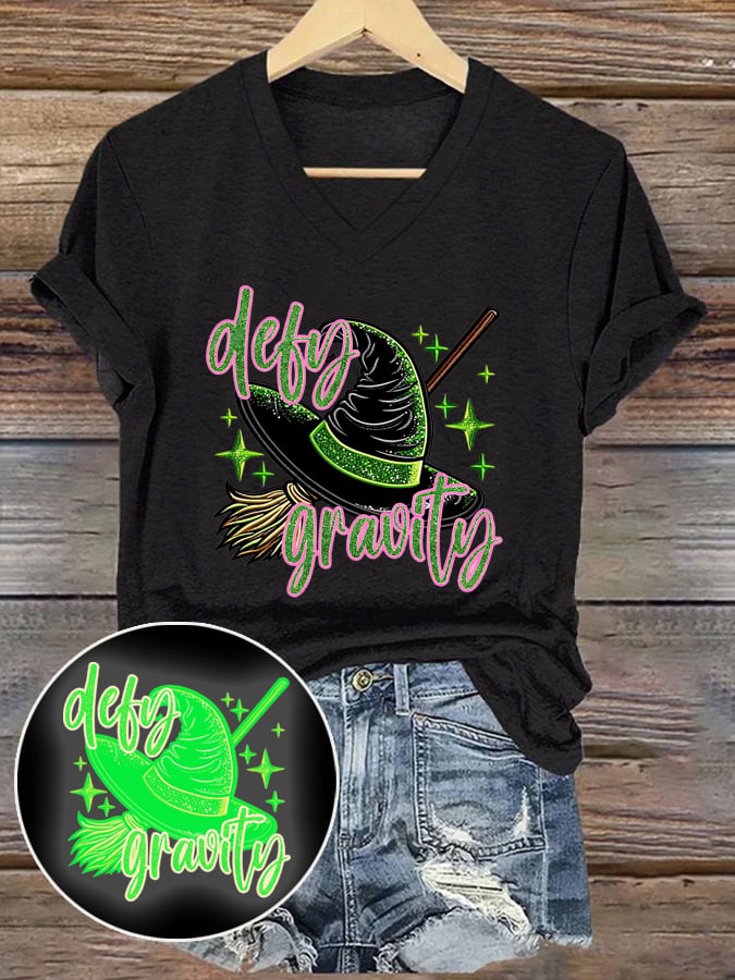 Women's Halloween Ghost Luminous Witch Hat Print Short Sleeve T-shirt