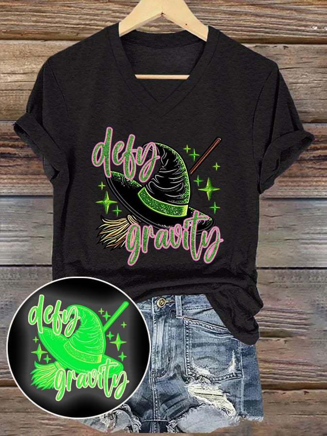 Women's Halloween Ghost Luminous Witch Hat Print Short Sleeve T-shirt