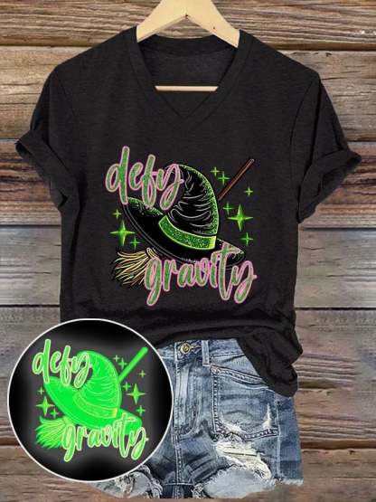 Women's Halloween Ghost Luminous Witch Hat Print Short Sleeve T-shirt