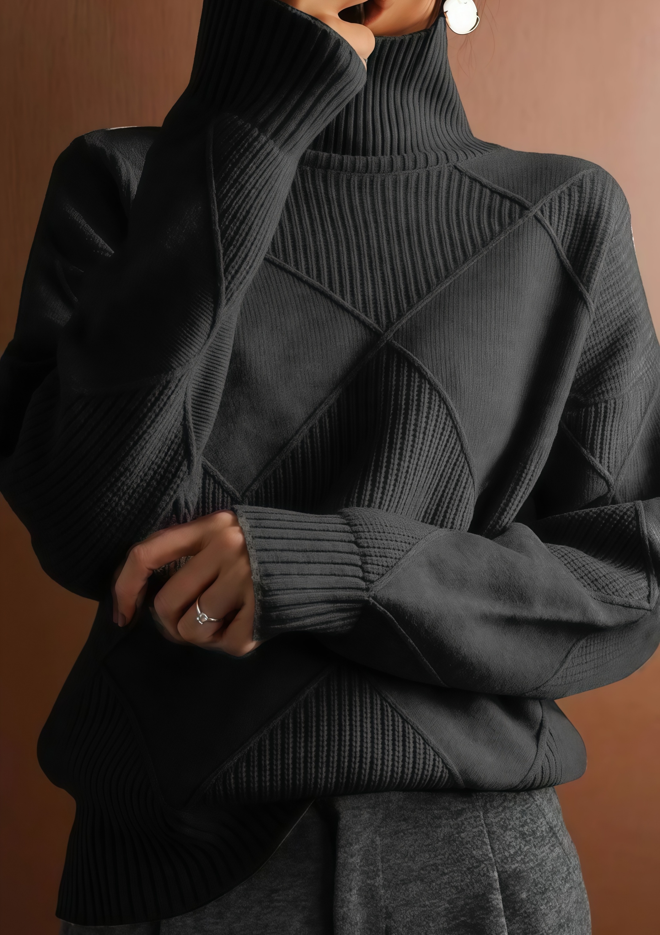 🔥Women's Solid Color Casual Turtleneck Loose Warm Knitted Sweater