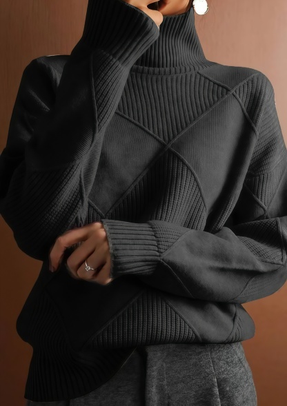 🔥Women's Solid Color Casual Turtleneck Loose Warm Knitted Sweater
