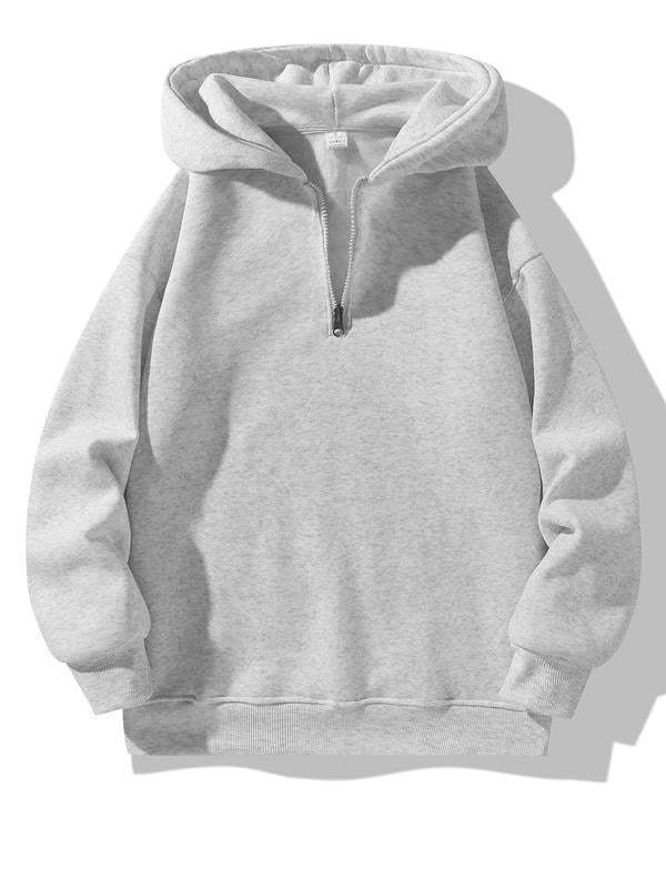 💥LAST DAY SALE 49% OFF💥 Regular Fit Solid Half Zip Drop Shoulder Essentials Hoodie