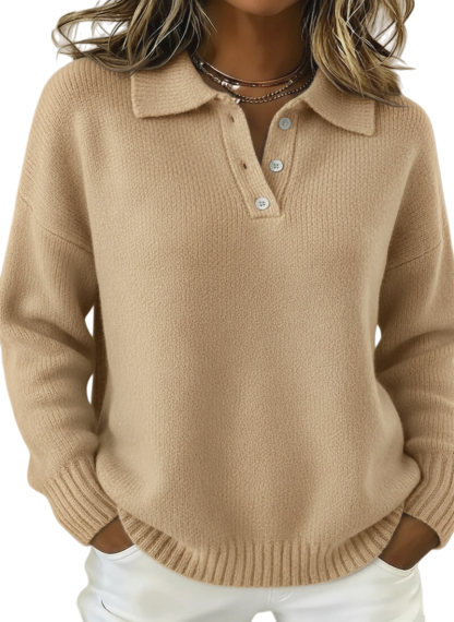 CLEARANCE SALE🔥Classic Polo Neck Button-Down Solid Color Sweater Top