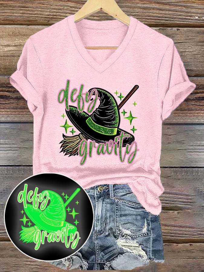 Women's Halloween Ghost Luminous Witch Hat Print Short Sleeve T-shirt