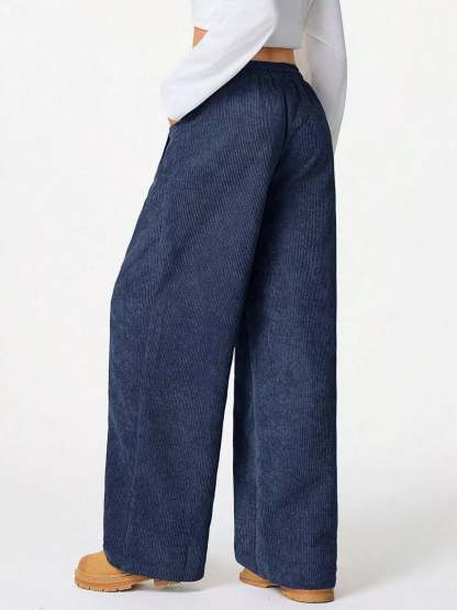 Wide Leg Corduroy Drawstring Pants