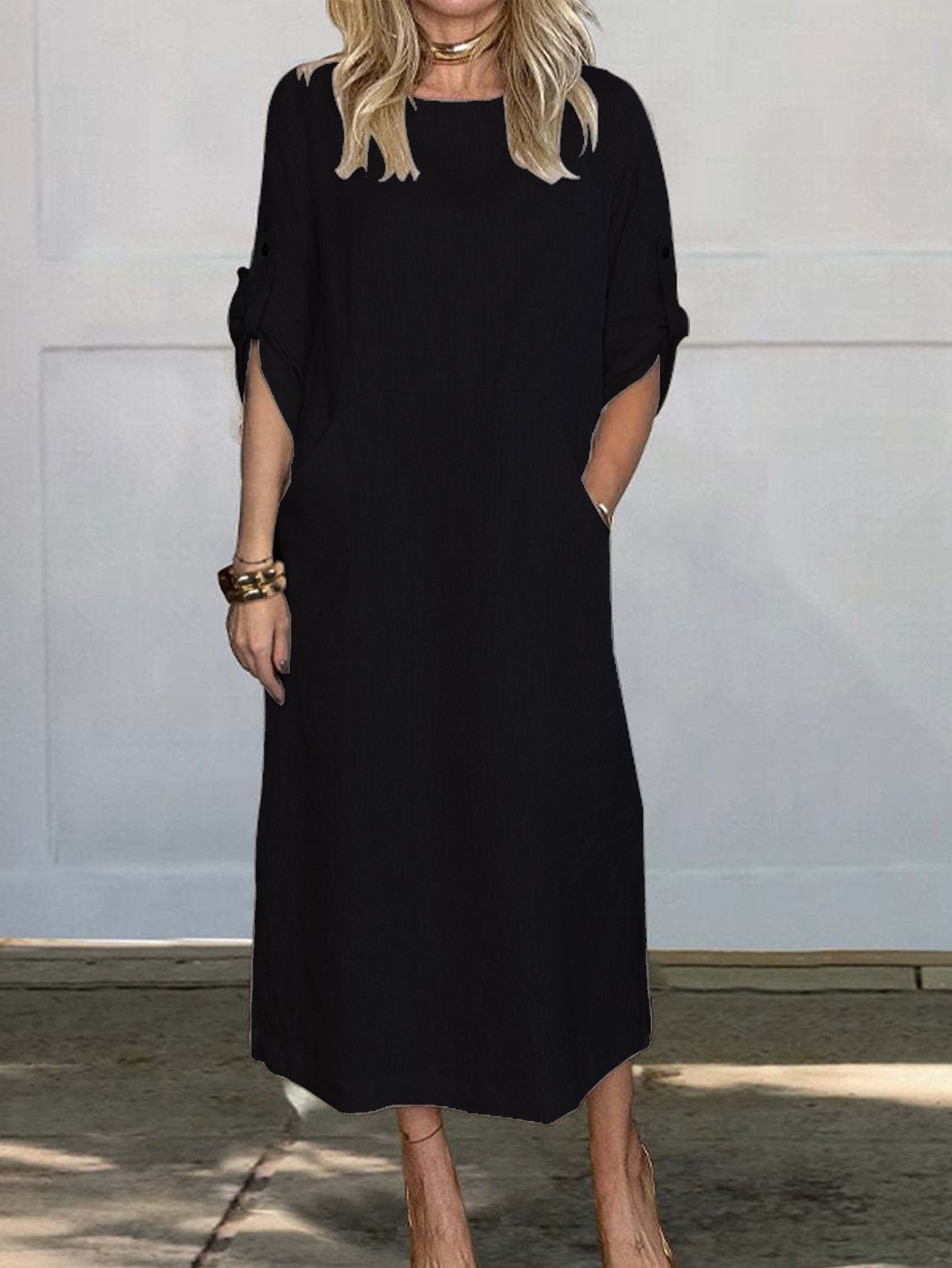 HOT SALEWomen Summer Solid Color Linen Cotton Casual Double Side Pocket Dress(ALMOST SOLD OUT)