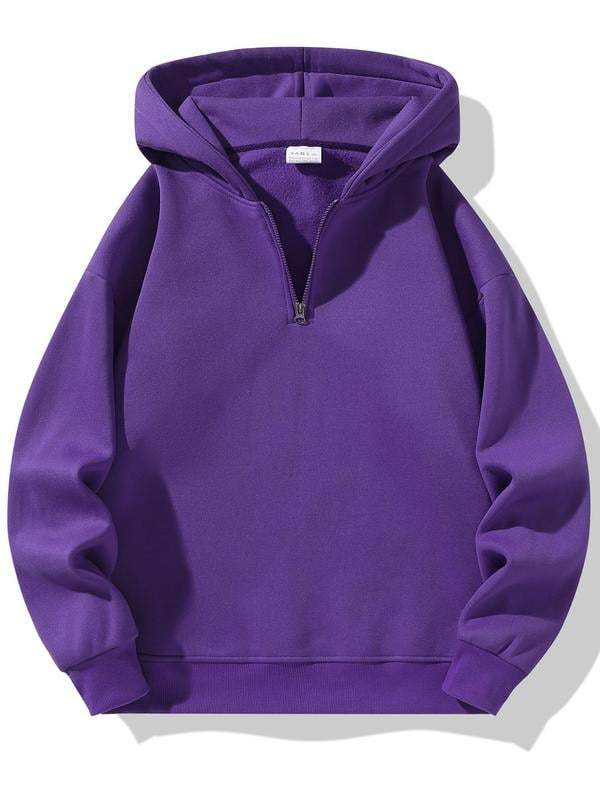 💥LAST DAY SALE 49% OFF💥 Regular Fit Solid Half Zip Drop Shoulder Essentials Hoodie