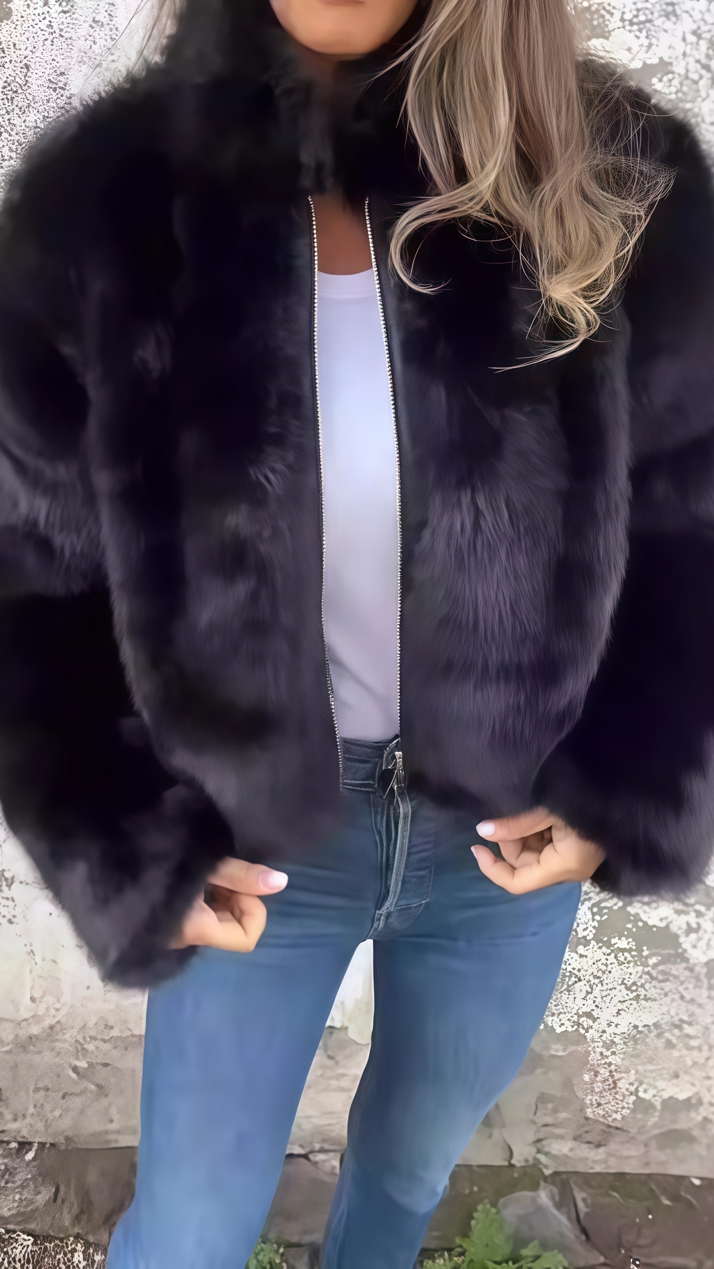 Fashion Stand Collar Plush Jacket Winter Casual Turtleneck Zipper Coat