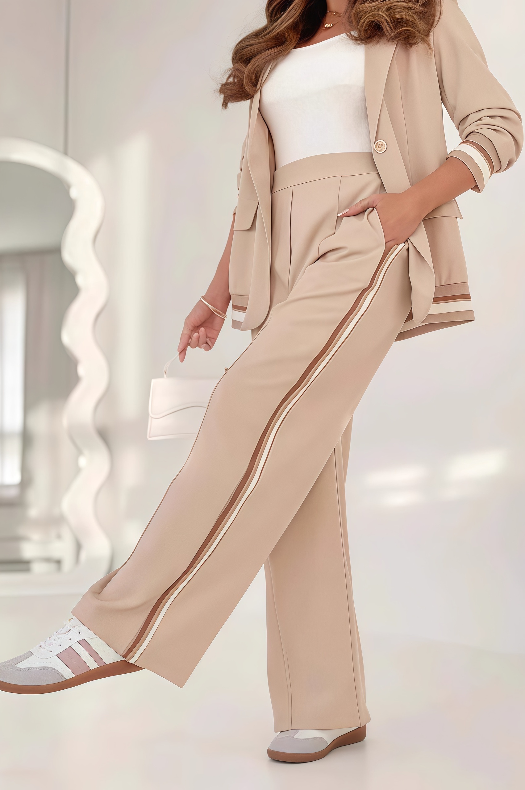 🔥😎Lapel-collar, Long-sleeved Women's Jacket and High-waisted Wide-leg Trousers