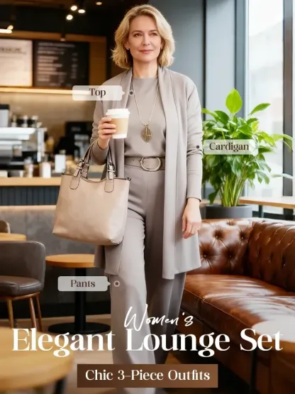 ✈️shipping worldwide⏳Time-Limited Special⏰Elegant 3-piece set including long cardigan, top and pants💞