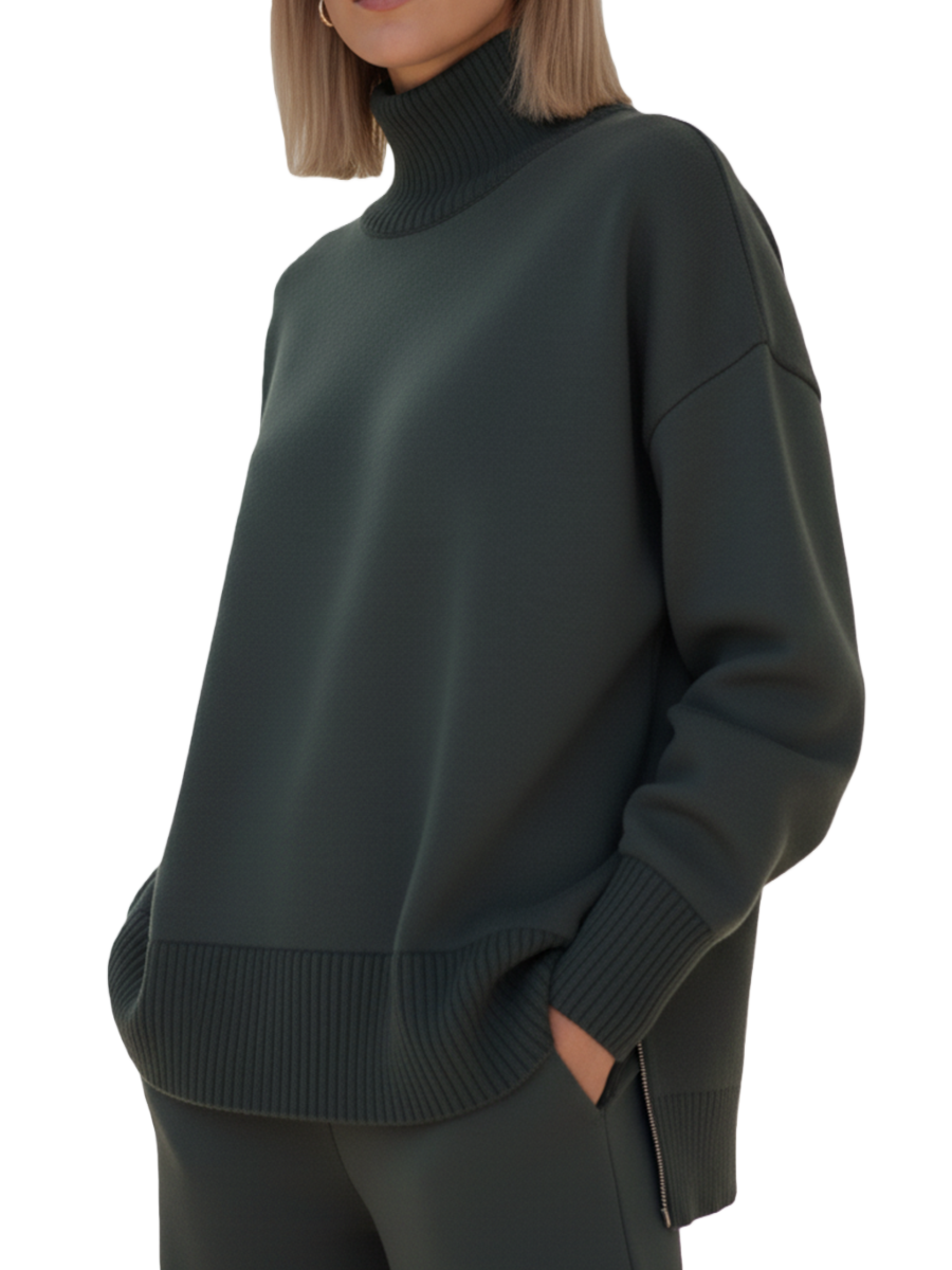 🔥Casual Travel Stand Collar Side Zipper Top Straight Pants Two-Piece Set