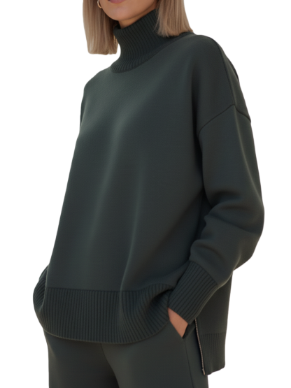 🔥Casual Travel Stand Collar Side Zipper Top Straight Pants Two-Piece Set