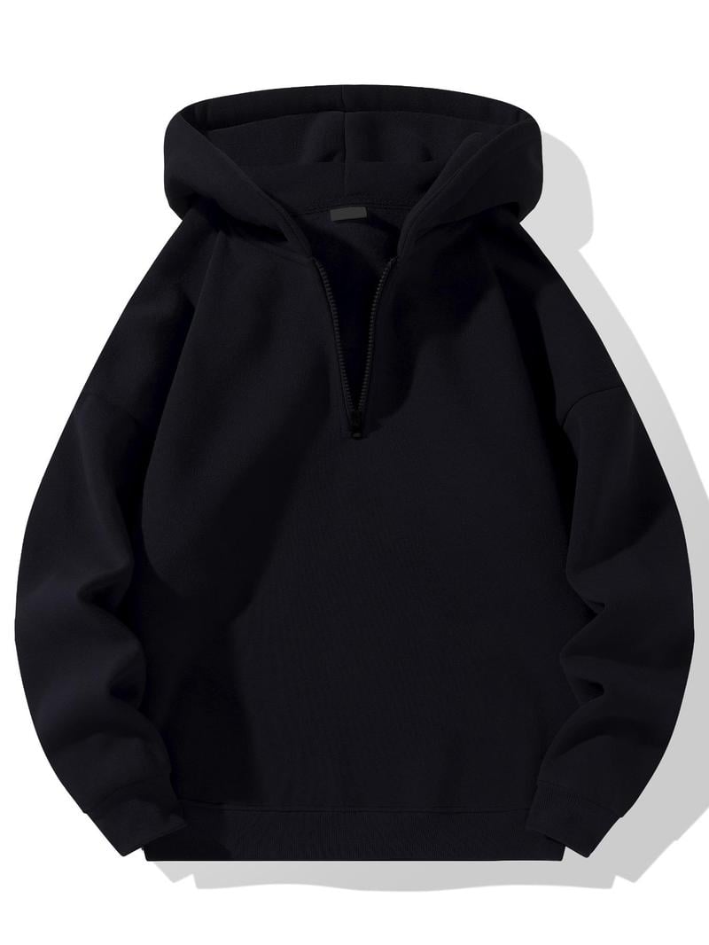 💥LAST DAY SALE 49% OFF💥 Regular Fit Solid Half Zip Drop Shoulder Essentials Hoodie