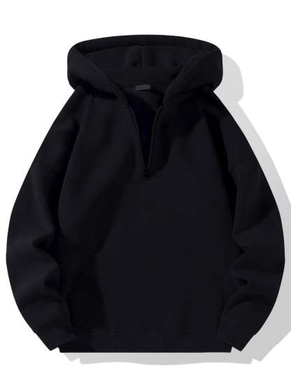 💥LAST DAY SALE 49% OFF💥 Regular Fit Solid Half Zip Drop Shoulder Essentials Hoodie