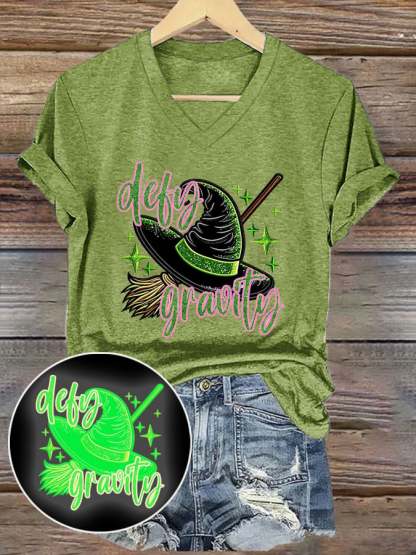 Women's Halloween Ghost Luminous Witch Hat Print Short Sleeve T-shirt