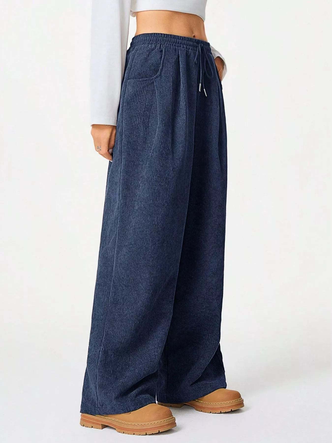 Wide Leg Corduroy Drawstring Pants