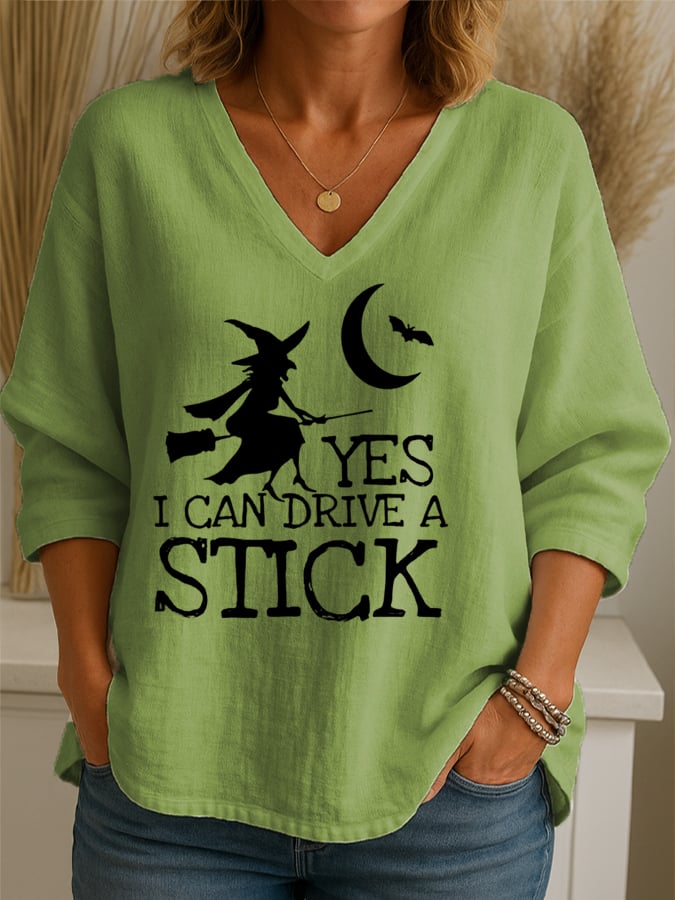 Women's Yes  I Can Drive A Stick Print Casual Shirt
