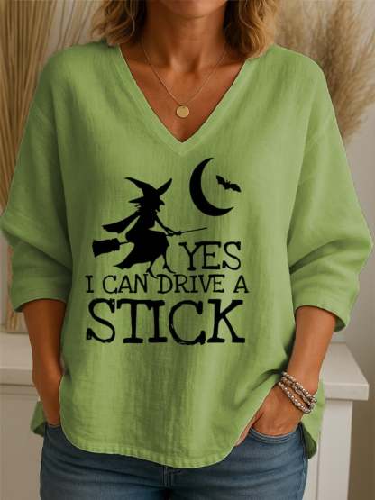 Women's Yes  I Can Drive A Stick Print Casual Shirt