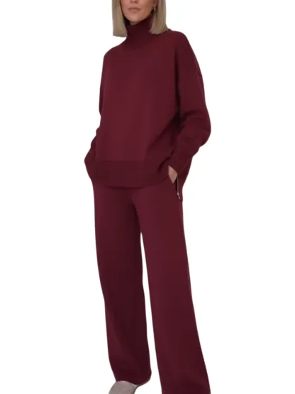 🔥Casual Travel Stand Collar Side Zipper Top Straight Pants Two-Piece Set