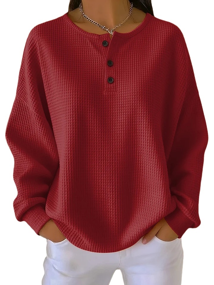 🔥Women's Casual Waffle Henry Collar Sweatshirt