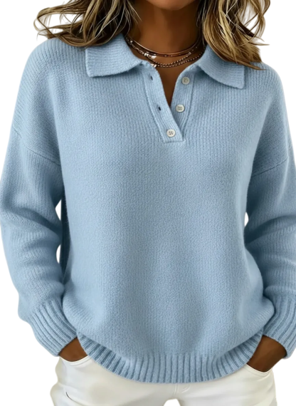 CLEARANCE SALE🔥Classic Polo Neck Button-Down Solid Color Sweater Top