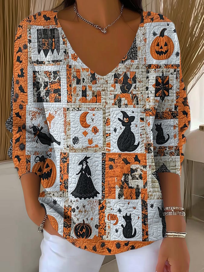 Women's Casual Halloween Print Long Sleeve T-Shirt