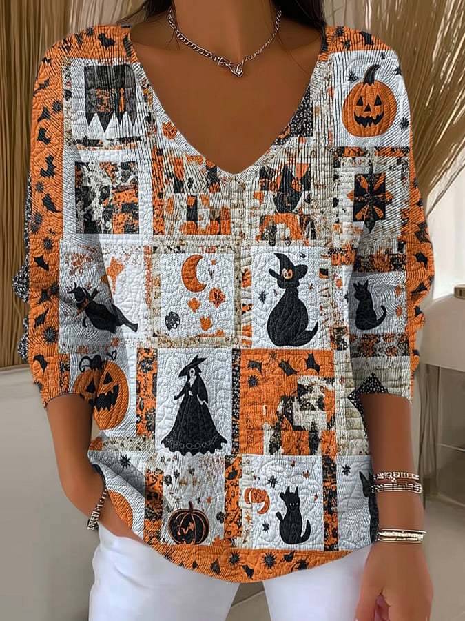Women's Casual Halloween Print Long Sleeve T-Shirt