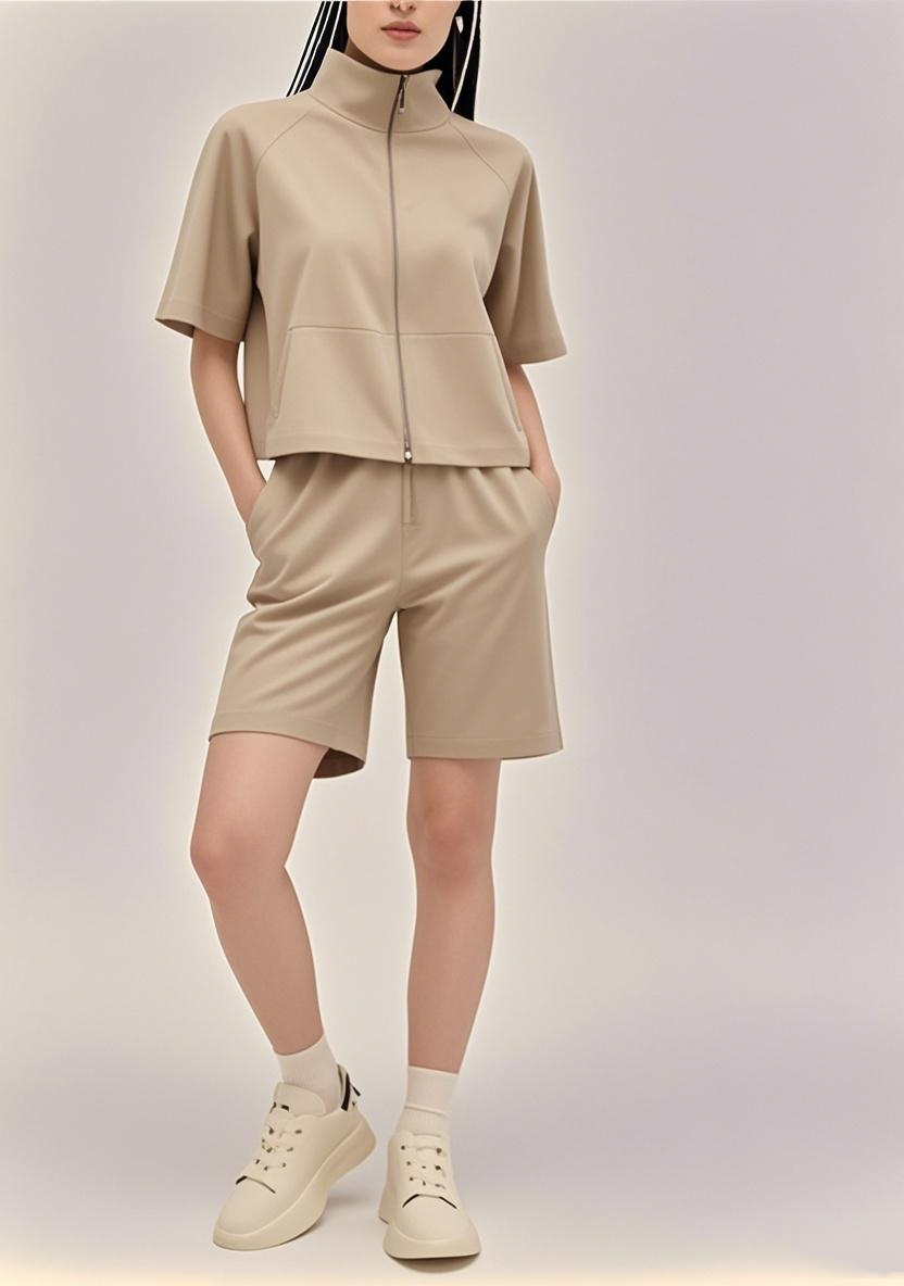 New Arrival 2025 SS American - inspired All - Zip Versatile Short - sleeve Shorts Ensemble