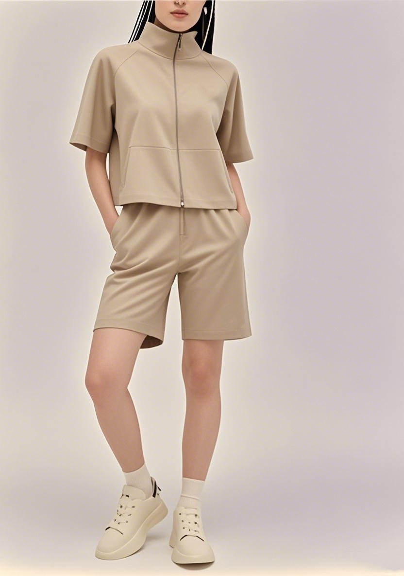 New Arrival 2025 SS American - inspired All - Zip Versatile Short - sleeve Shorts Ensemble