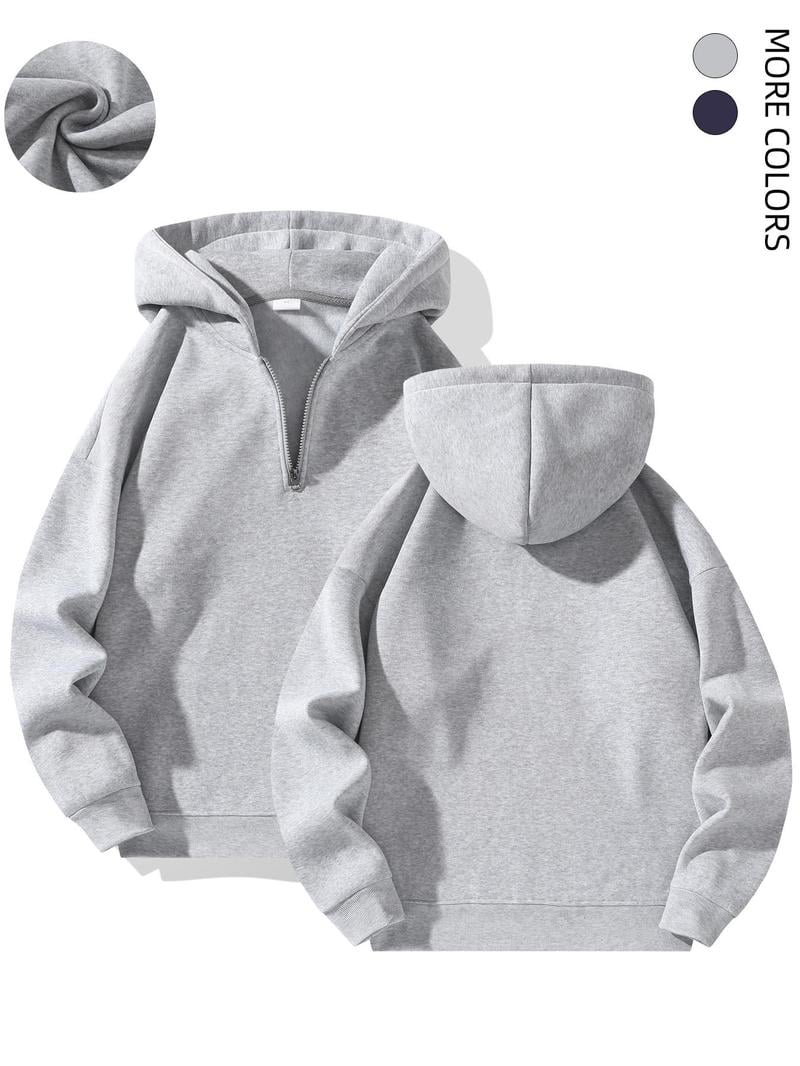💥LAST DAY SALE 49% OFF💥 Regular Fit Solid Half Zip Drop Shoulder Essentials Hoodie