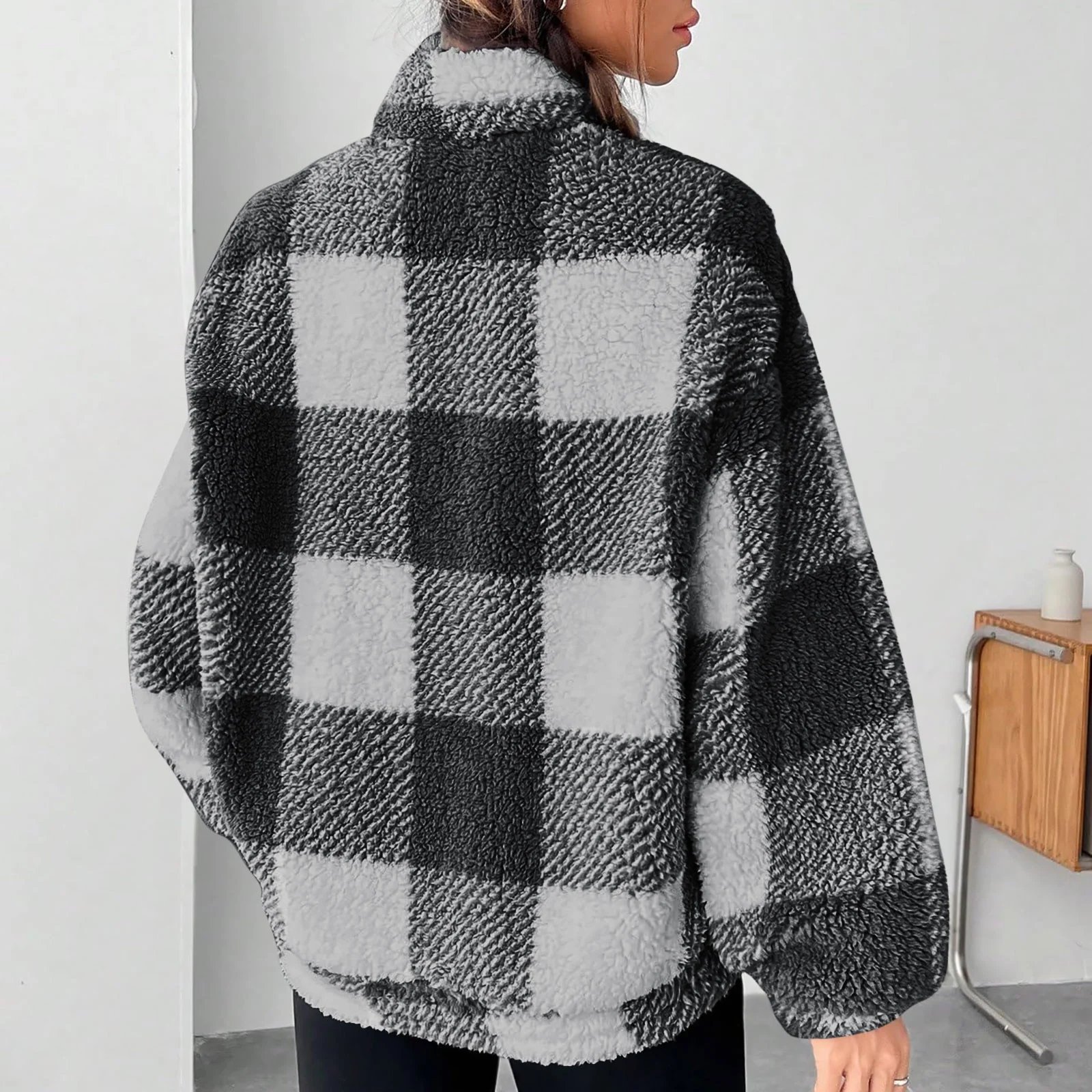 🔥Hot Sale 49% OFF🍂Casual Plaid Pullover – Drop Shoulder Half-Zip Top for Women👩