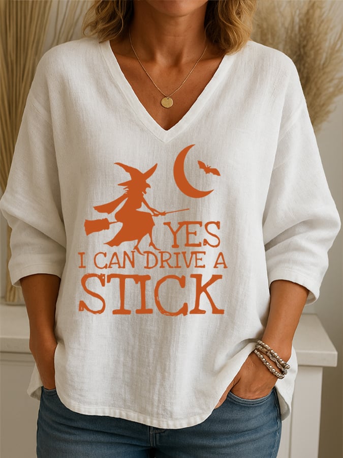 Women's Yes  I Can Drive A Stick Print Casual Shirt