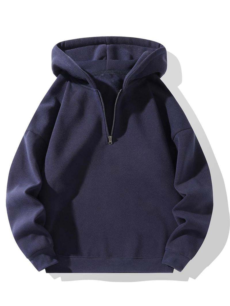 💥LAST DAY SALE 49% OFF💥 Regular Fit Solid Half Zip Drop Shoulder Essentials Hoodie