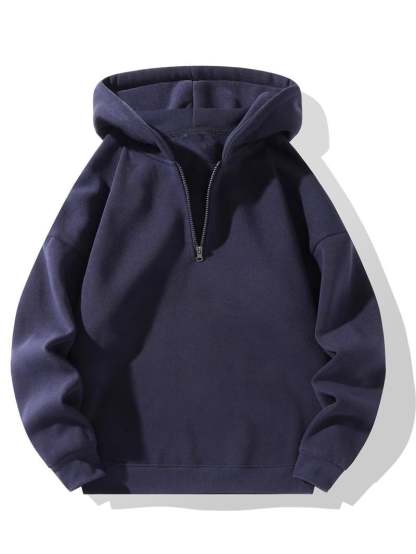💥LAST DAY SALE 49% OFF💥 Regular Fit Solid Half Zip Drop Shoulder Essentials Hoodie