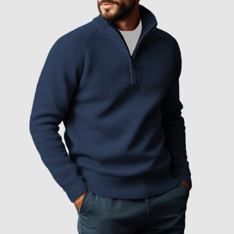 Men's Stand Collar Zipper Cashmere Basic Sweater