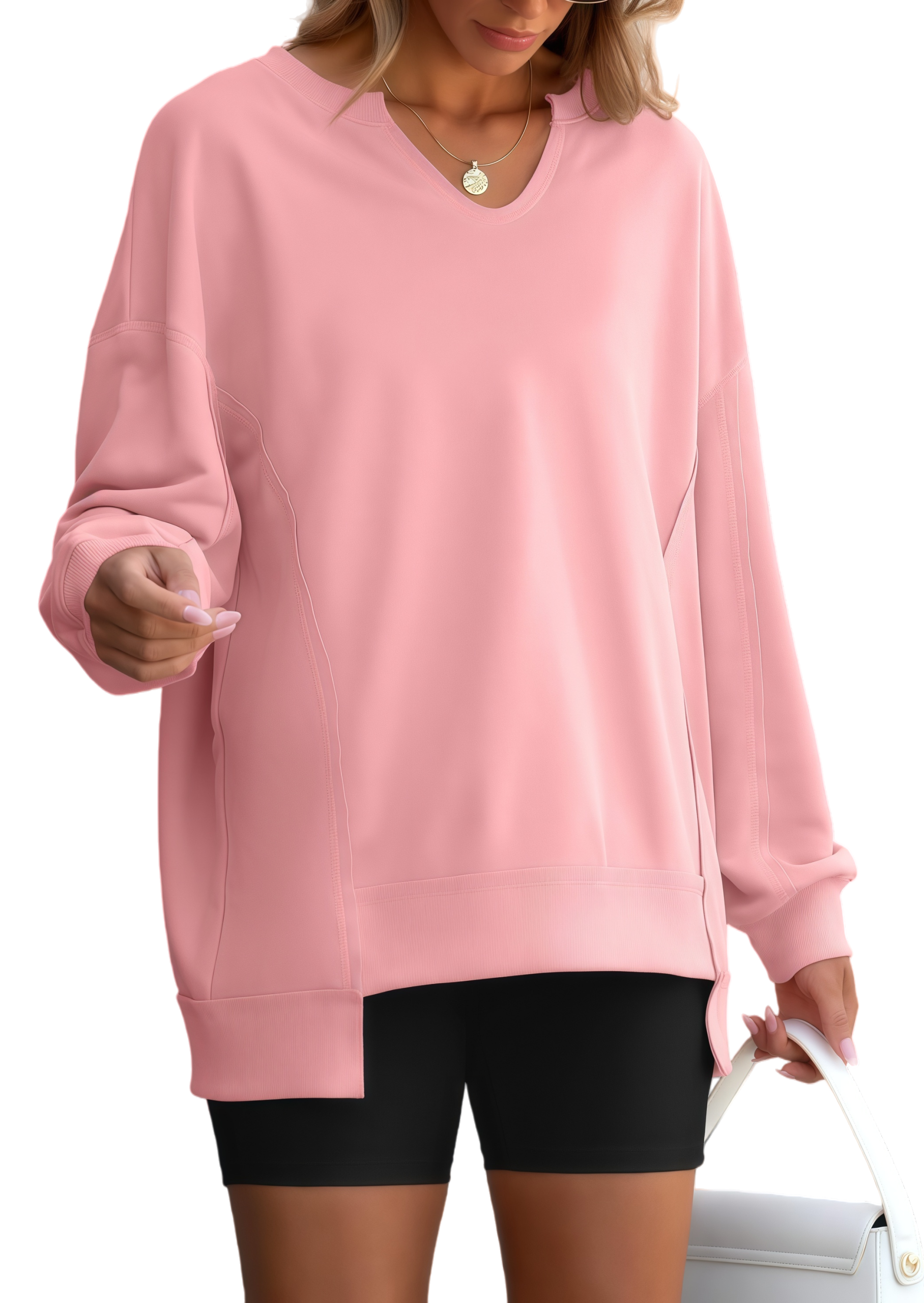 🔥Womens Oversized Sweatshirt V Neck Long Sleeve Tunic Lightweight Pullover
