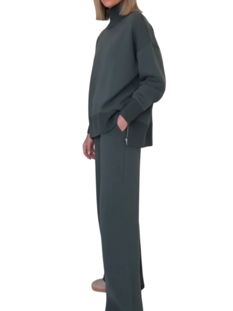 🔥Casual Travel Stand Collar Side Zipper Top Straight Pants Two-Piece Set