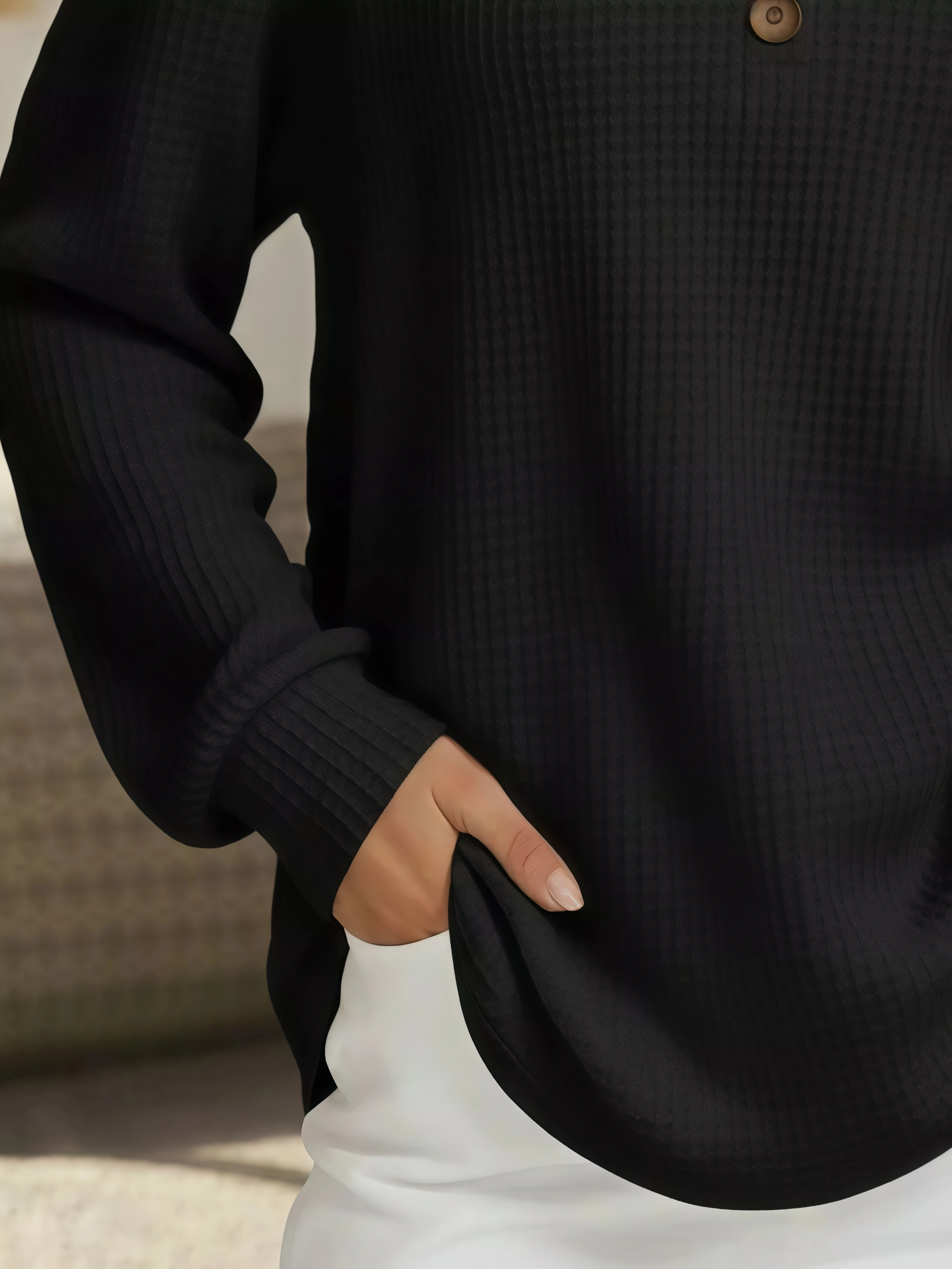 Full Size Casual Waffle Knit Long Sleeve T-Shirt Plus Size