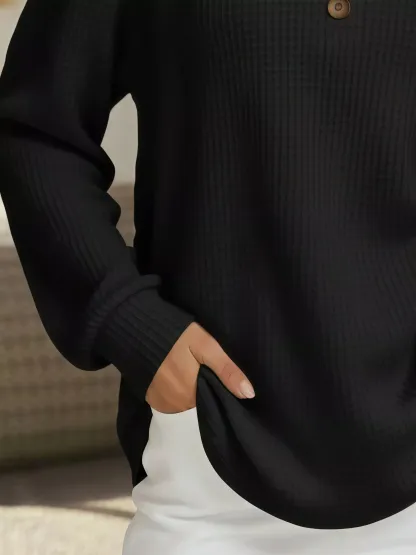 Full Size Casual Waffle Knit Long Sleeve T-Shirt Plus Size