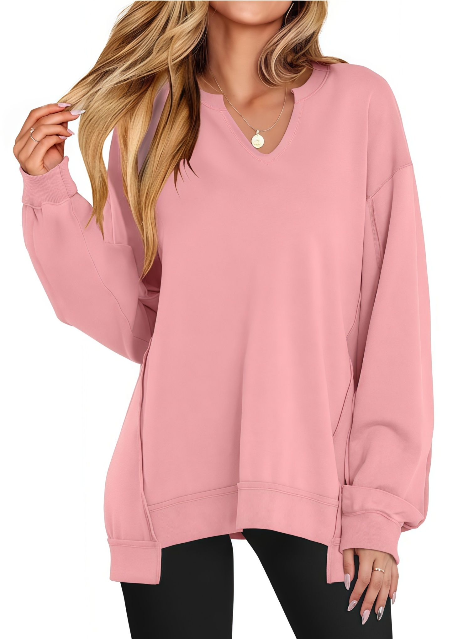 🔥Womens Oversized Sweatshirt V Neck Long Sleeve Tunic Lightweight Pullover
