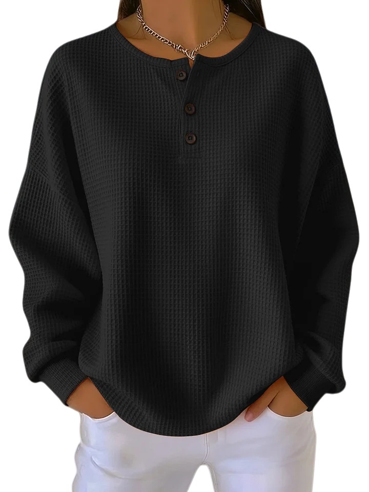 🔥Women's Casual Waffle Henry Collar Sweatshirt