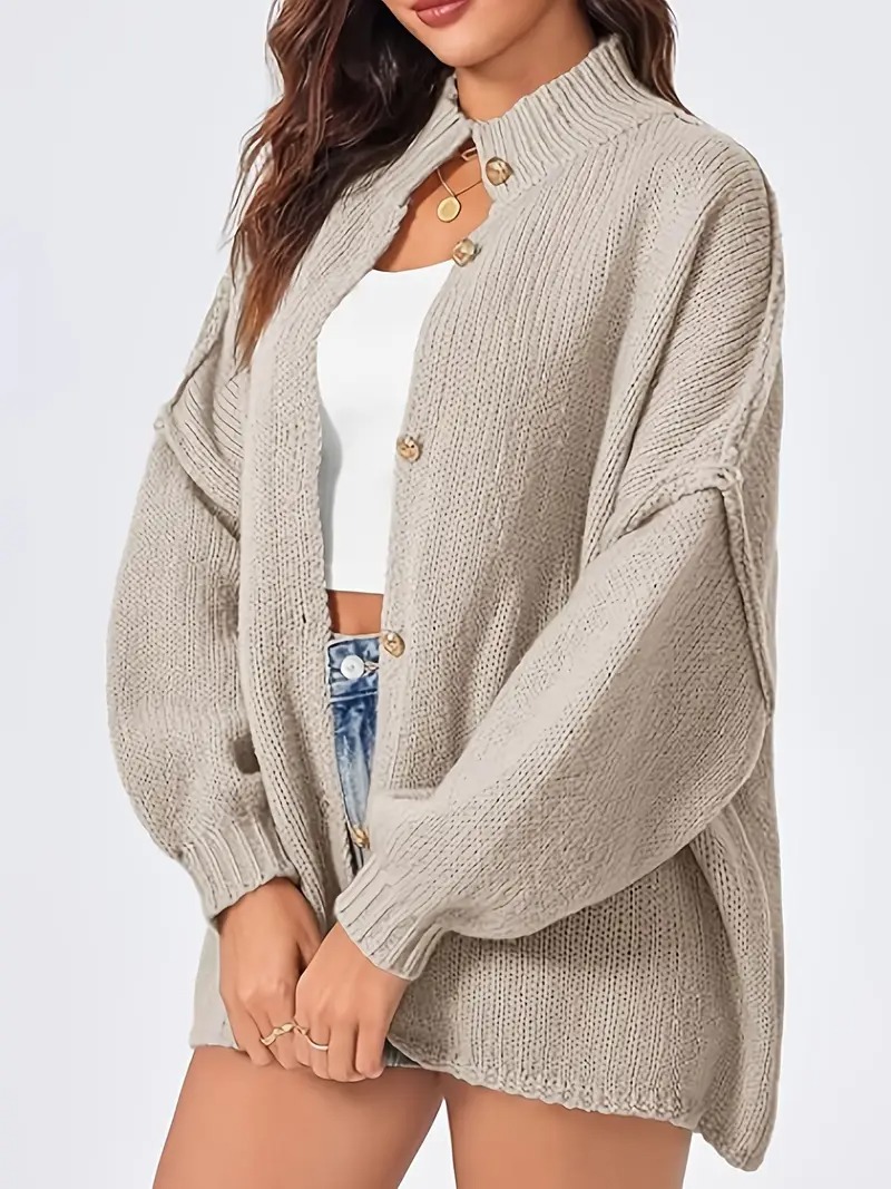 🔥Women Thermal Stand Collared Open Front Cardigan Fall Oversized Button Down Sweater Jacket