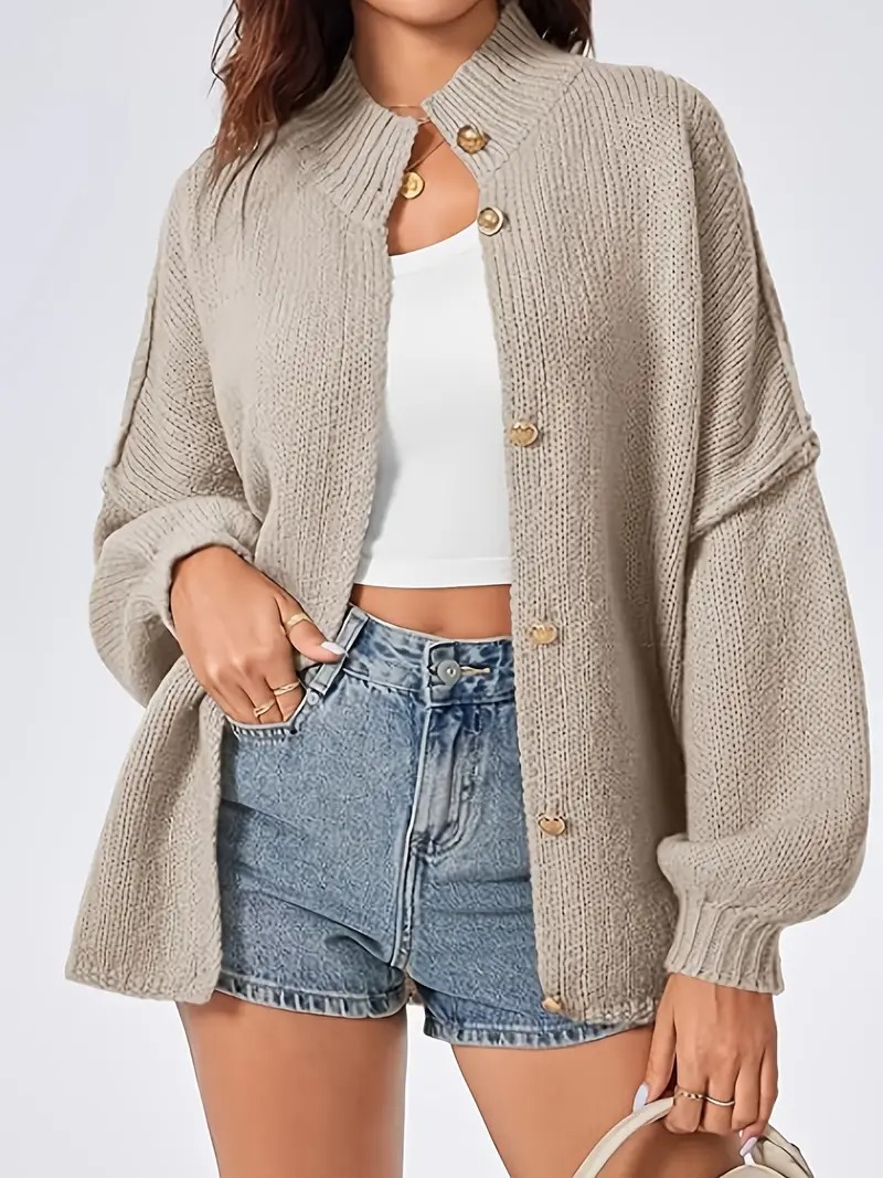 🔥Women Thermal Stand Collared Open Front Cardigan Fall Oversized Button Down Sweater Jacket