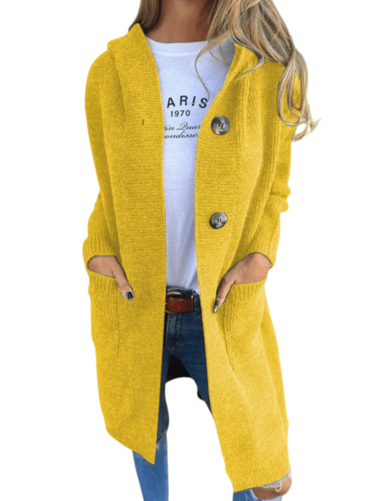 🔥Women's Autumn and Winter Hooded Knitted Jacket with Pockets and Buttons