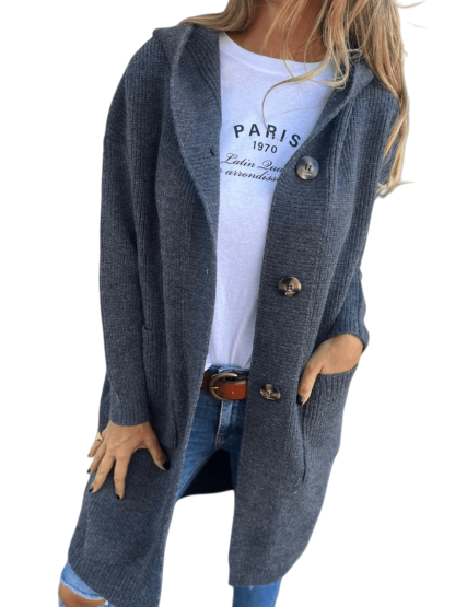 🔥Women's Autumn and Winter Hooded Knitted Jacket with Pockets and Buttons